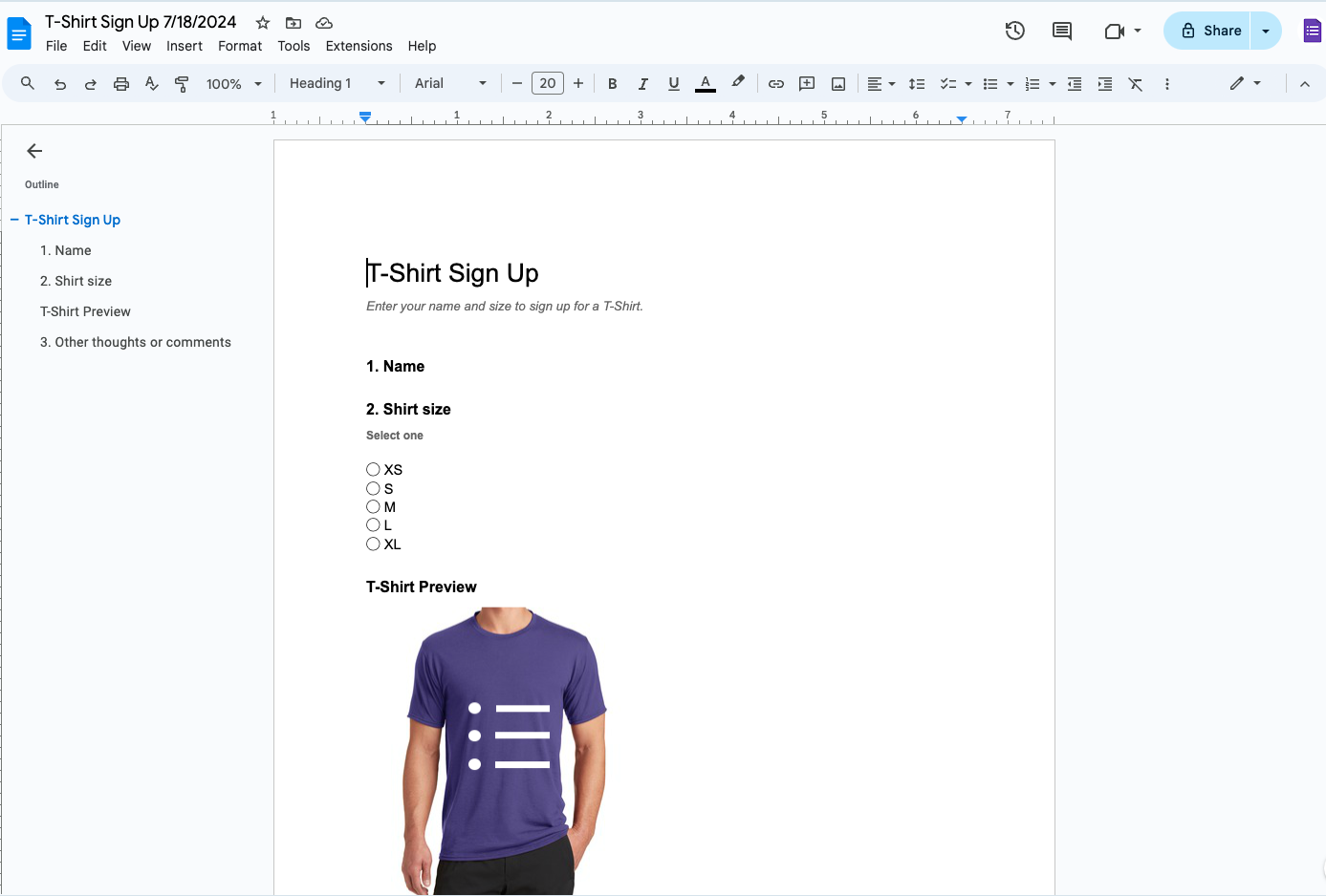 Google Forms to Doc - Final editable Google Docs document showing converted form content