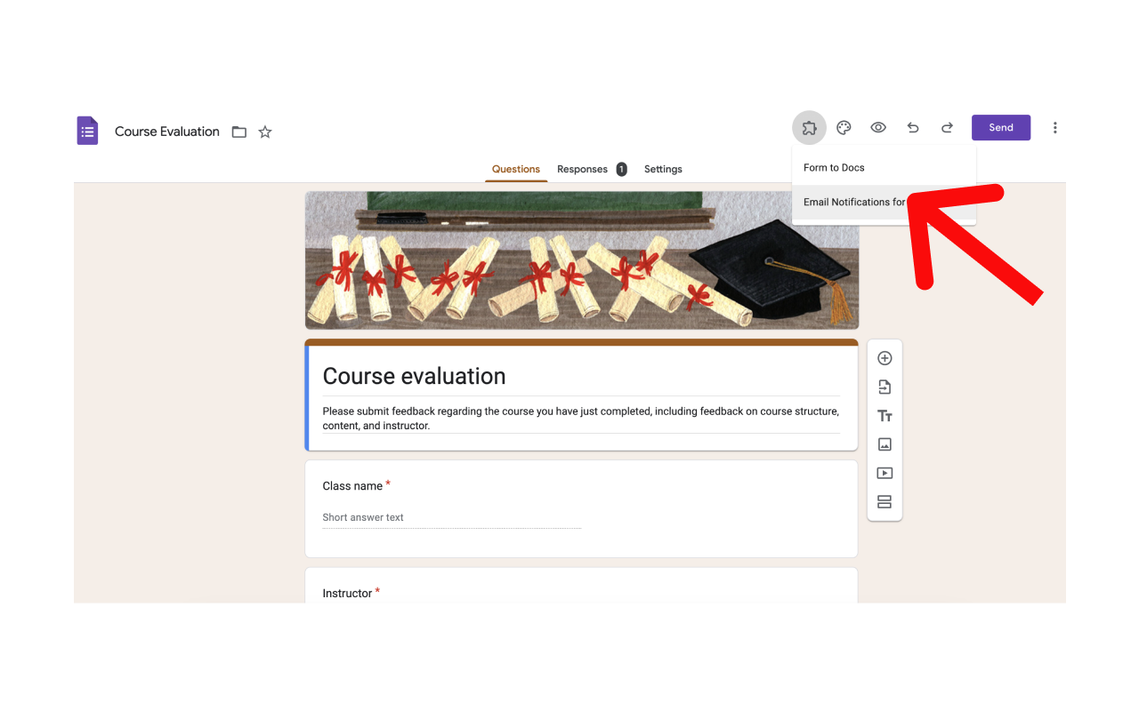 Google Forms Notification - Selection process from the Google Forms add-ons menu