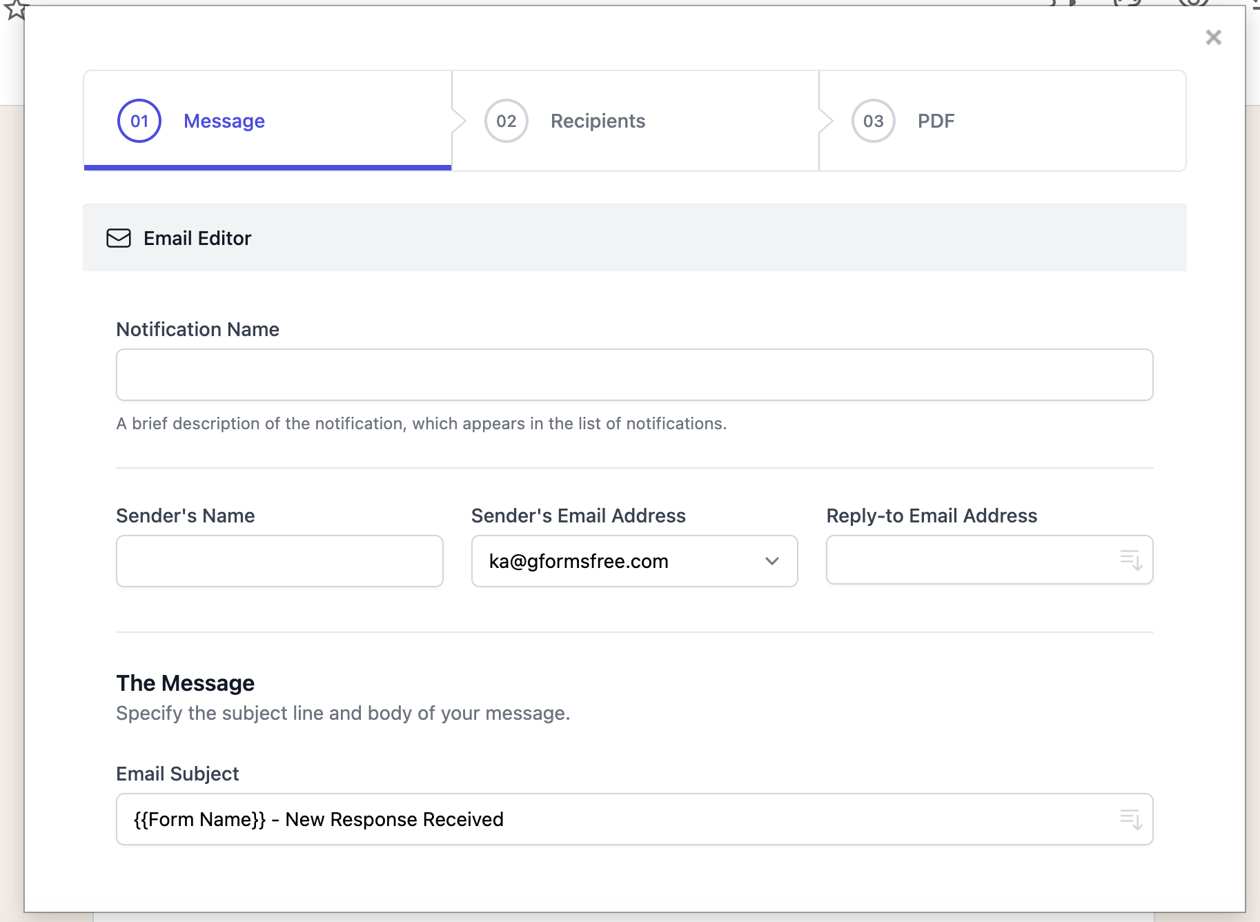 Google Forms Notification - Configuration interface for customizing notification settings