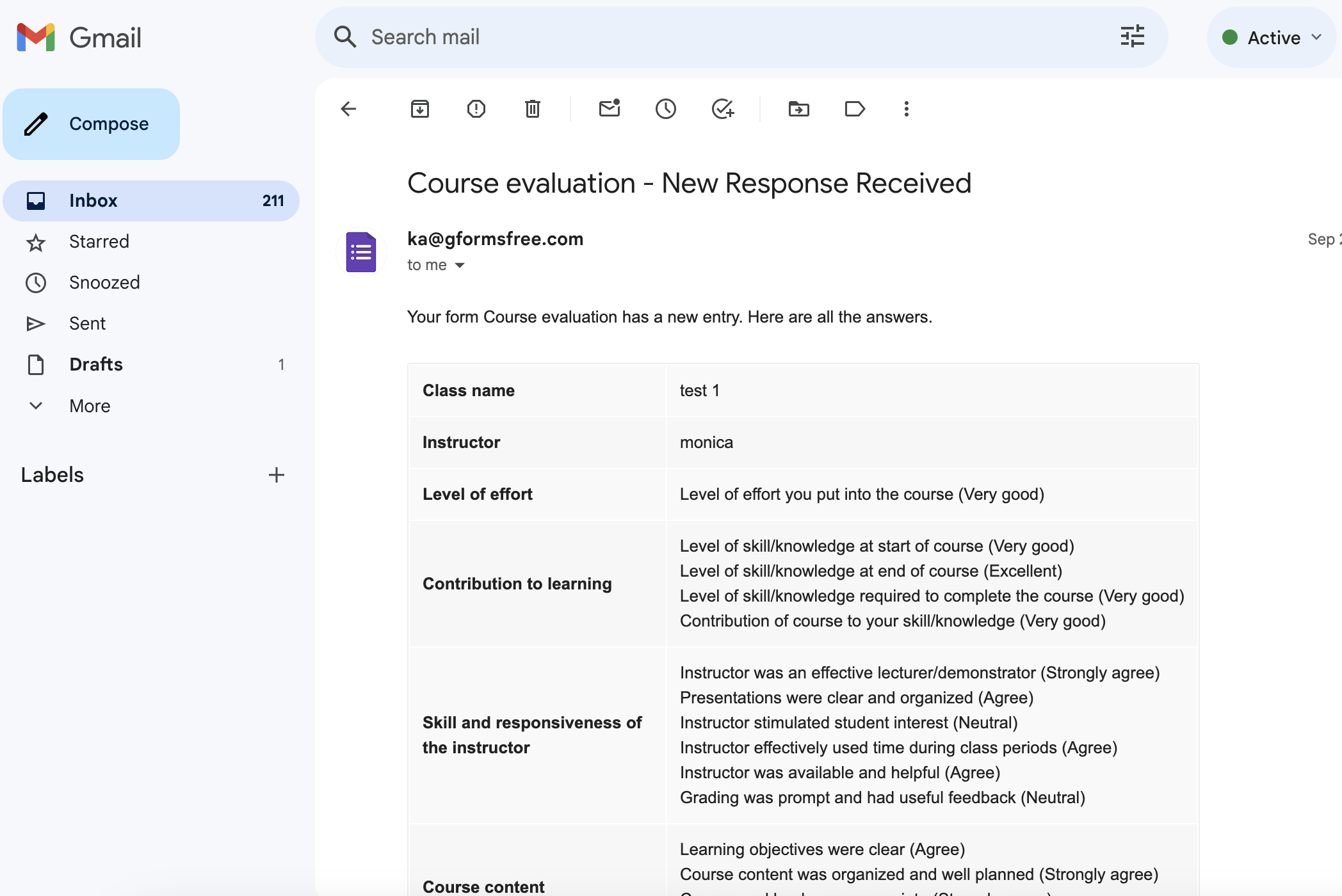 Google Forms Notification - Form response display in Gmail with elegant formatting