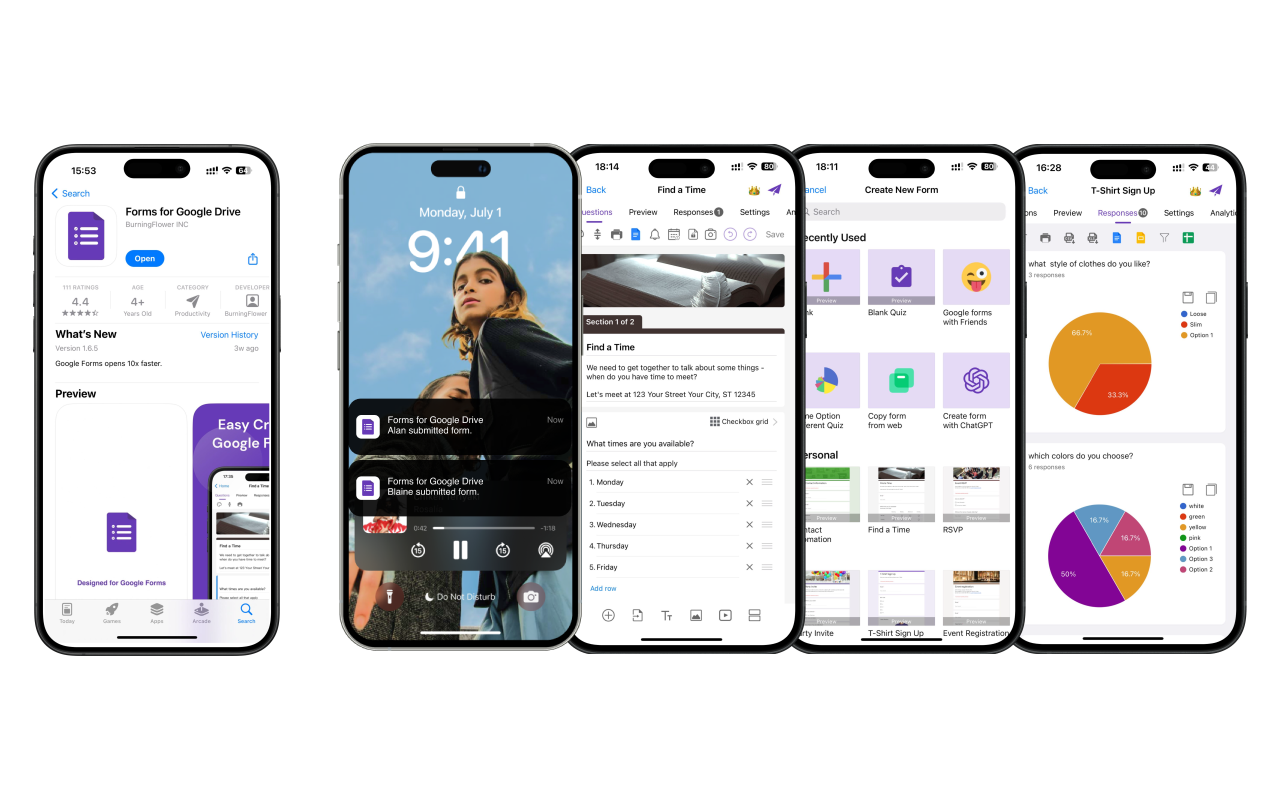 Google Forms iOS App iOS App - Mobile interface for creating and managing Google Forms
