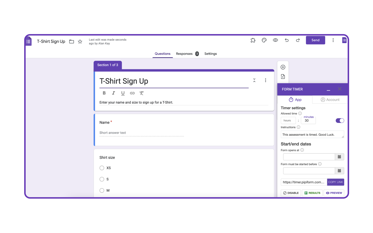 Google Forms Timer - Countdown timer add-on for setting time limits on form submissions